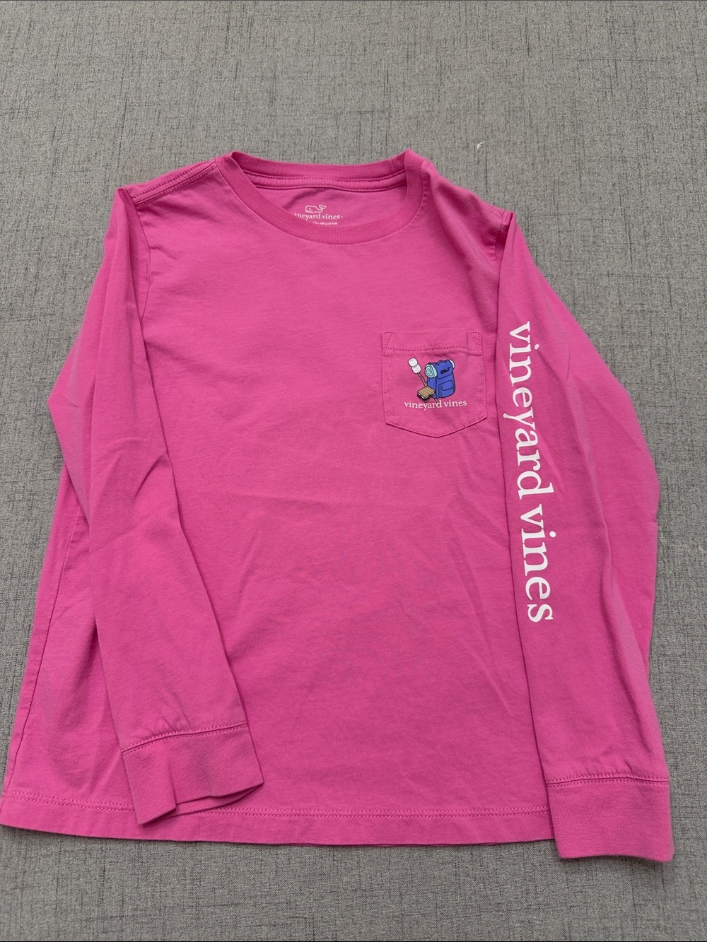 Vineyard Vines Kids Bright Pink Long-Sleeve Pocket Tee Camping Size 7
